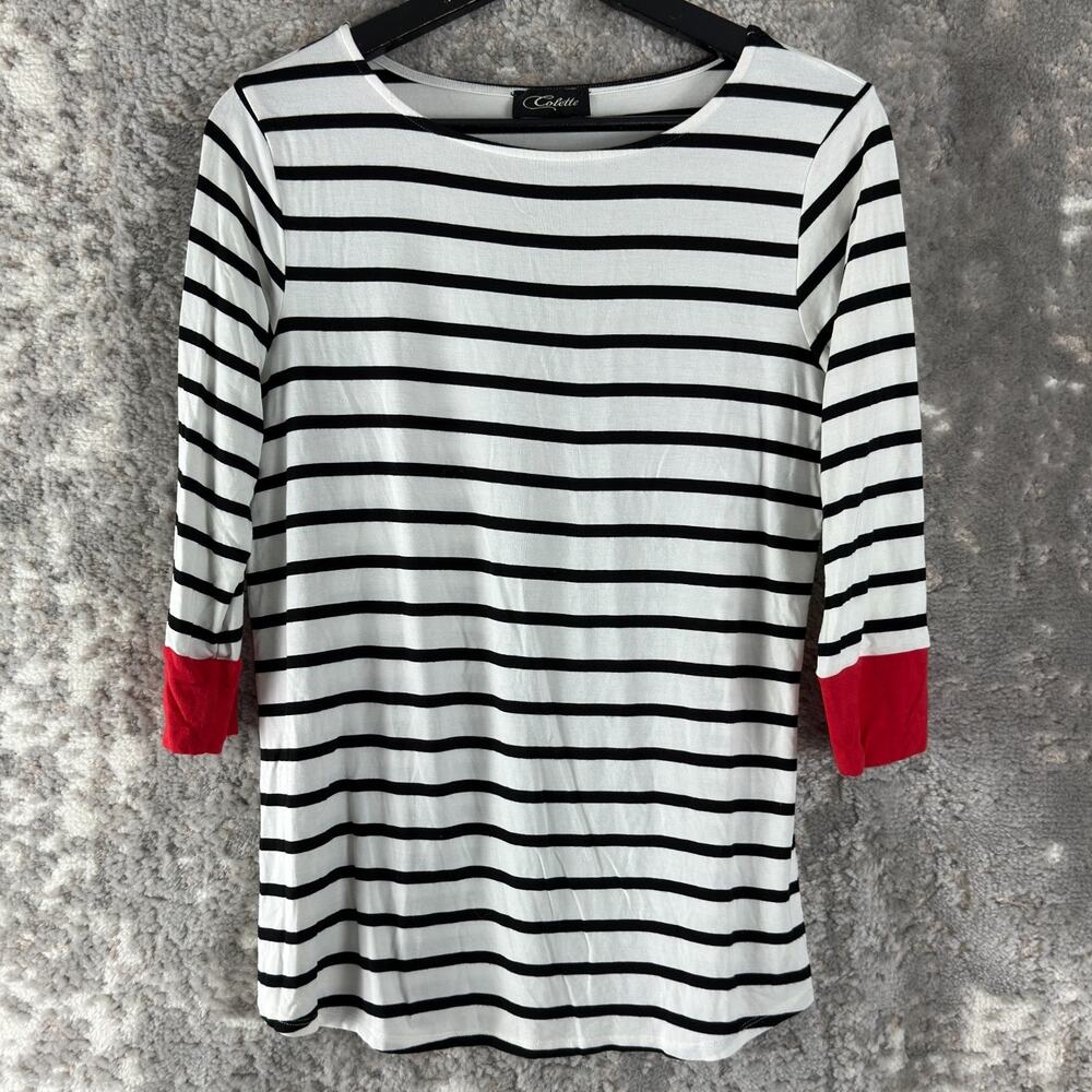 Colette Size M Striped 3/4 Sleeve Top White Casual Pullover Shirt